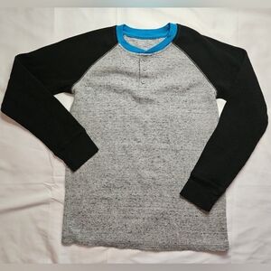 Wonder Nation Boys Gray And Black Waffle Knit Long Sleeve Pajama Top Size Large